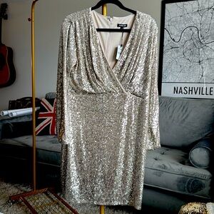 Express Long Sleeve silver sequin dress size L